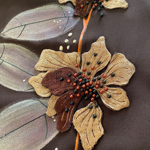 Women's Short Sleeve Custom One-of-a-Kind Hand Beaded Maxi Dress Brown 12-14 - Picture 4 of 8